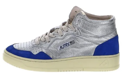 AUTRY Leather Logo Stylish Skateboarding Shoes Women's Silver Distressed