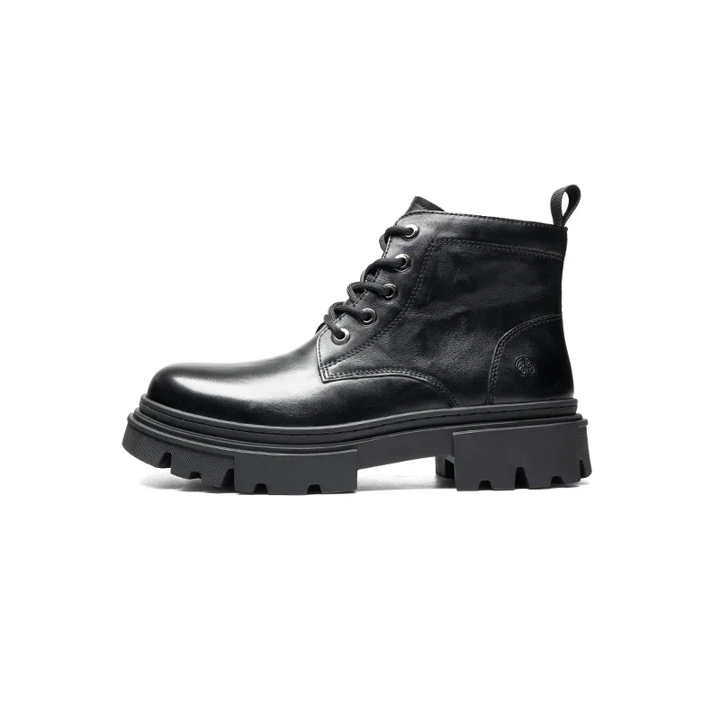 HARSON Cow Leather Short Combat Boots Men's Black