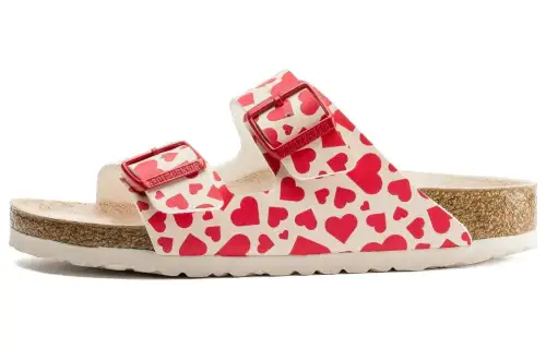 Birkenstock Leather Slide Slippers Women's Heart Shaped Red