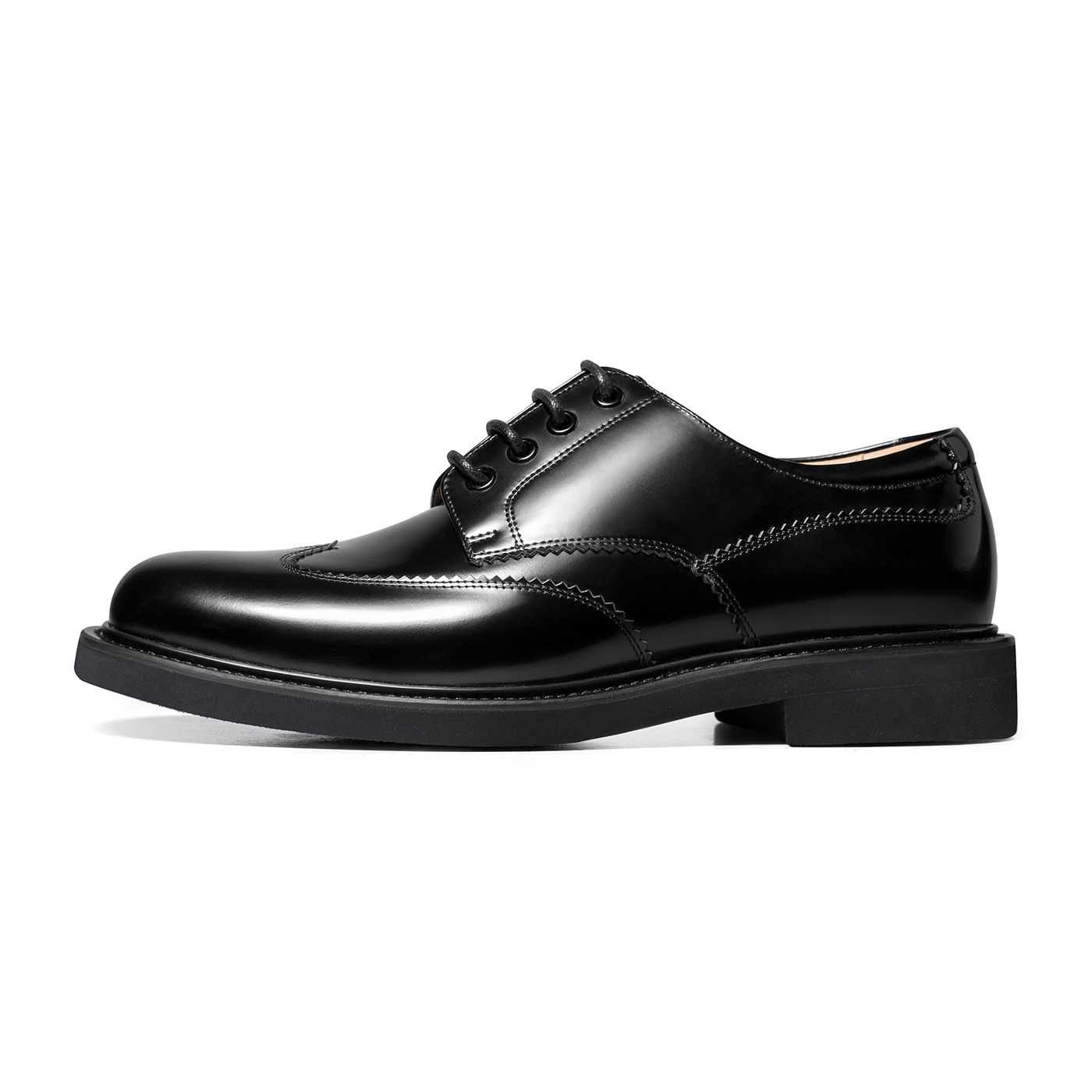 THOM WILLS British business calfskin casual derby shoes, arch support, comfortable soft sole, formal leather shoes, men's black