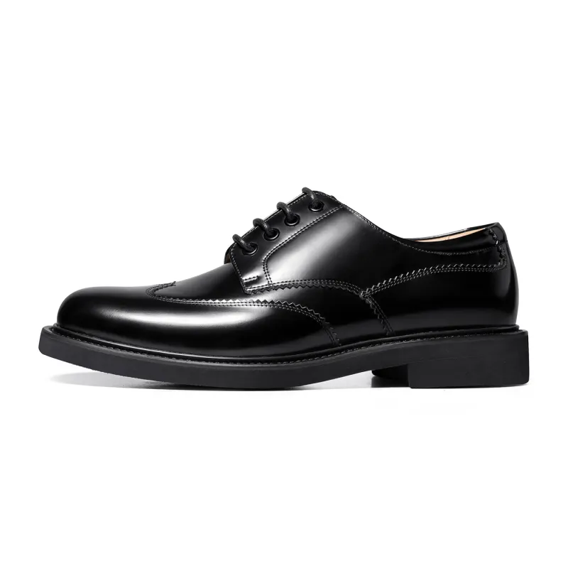 THOM WILLS British business calfskin casual derby shoes, arch support, comfortable soft sole, formal leather shoes, men's black
