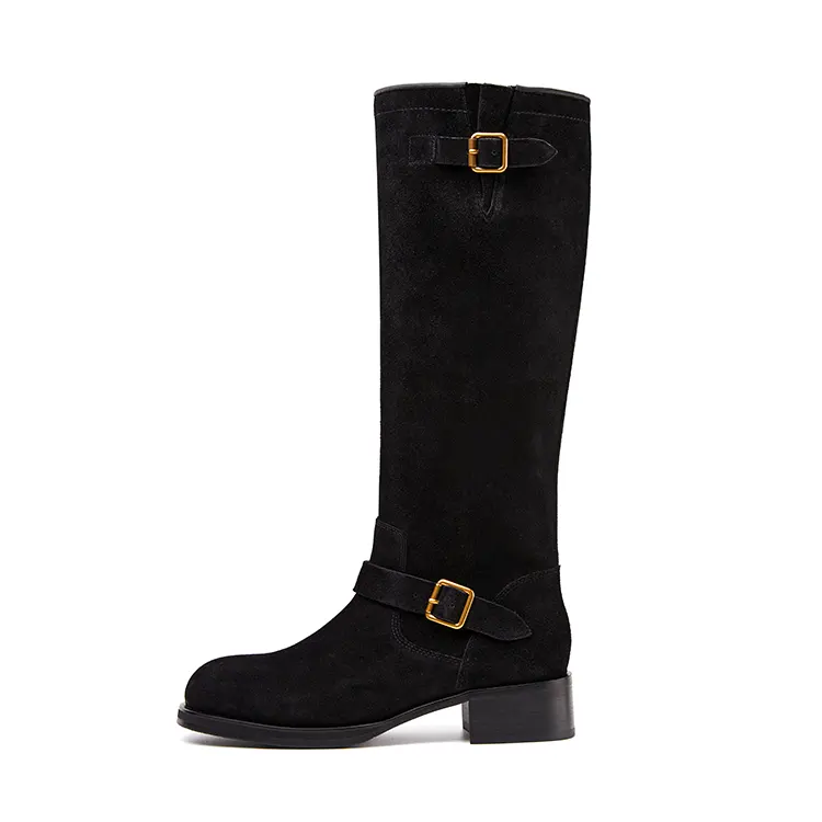 Marie Claire Cow Split Leather Knee high Boots 3.7cm Women's Midnight Paris Black