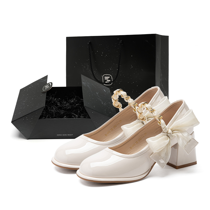 ZHR Sophisticated cute comfortable gift box heels with bow, ideal for evening dresses, universal breathable Mary Jane shoes, Lolita style, for teenagers, height increasing, wide stable heel