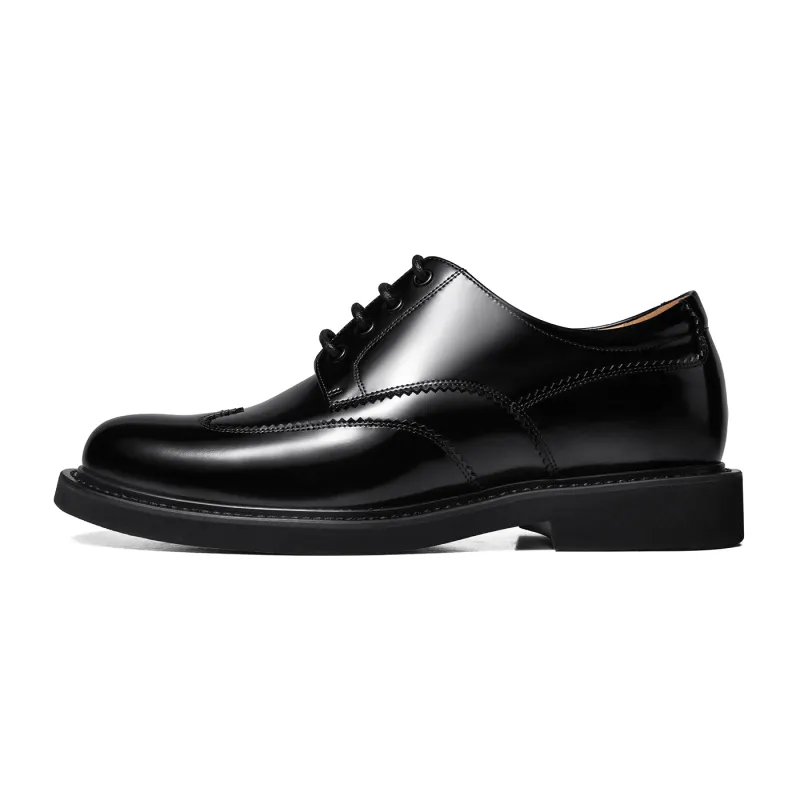 THOM WILLS British business casual soft-soled glossy derby shoes, thick sole with inner height, formal leather shoes 5.5cm, men's black