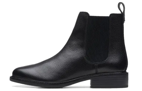 Clarks Top Grain Cow Leather Crew Chelsea Boots Women's Black