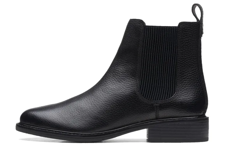 Clarks Top Grain Cow Leather Crew Chelsea Boots Women's Black
