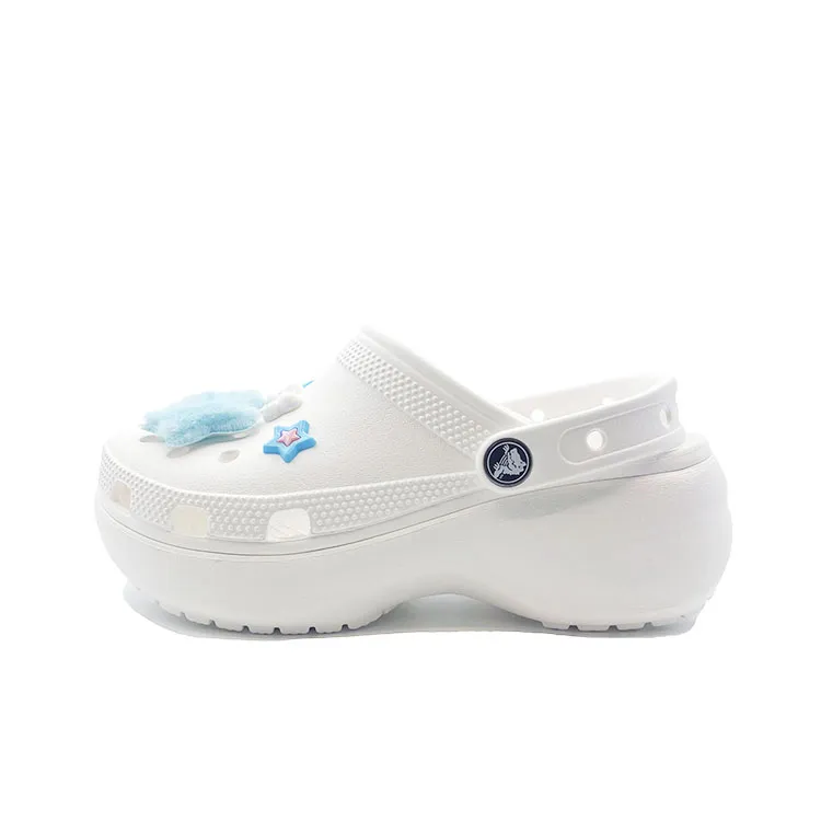 Crocs Classic Platform Lined Clog Underwater World, Cute Campus EVA Clogs Unisex White