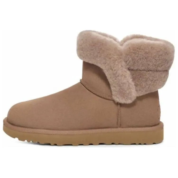 UGG Cow Split Leather Thermal Comfortable Versatile Fleece Lined Short Snow Boots Women's Reindeer Brown