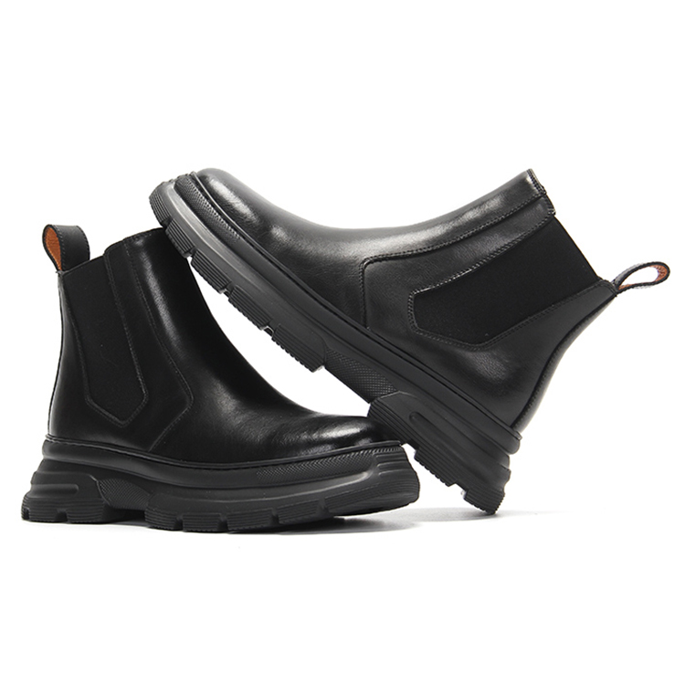 YEDANI Cow Split Leather Crew Combat Boots 6cm Men's Black