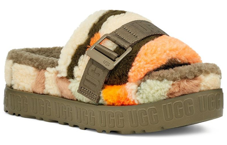 Женские шлепанцы UGG Fluffita Cali Collage (оливковые) — фото 3