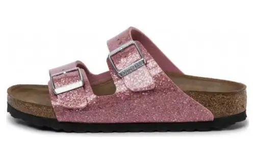 Birkenstock Leather Slide Slippers Women's Universe Shimmery Old Rose