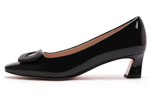 PACO GIL Cow Leather Chunky Heel High Heels 5CM Women's Black