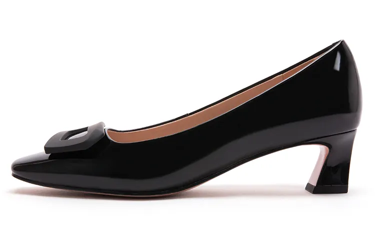 PACO GIL Cow Leather Chunky Heel High Heels 5CM Women's Black