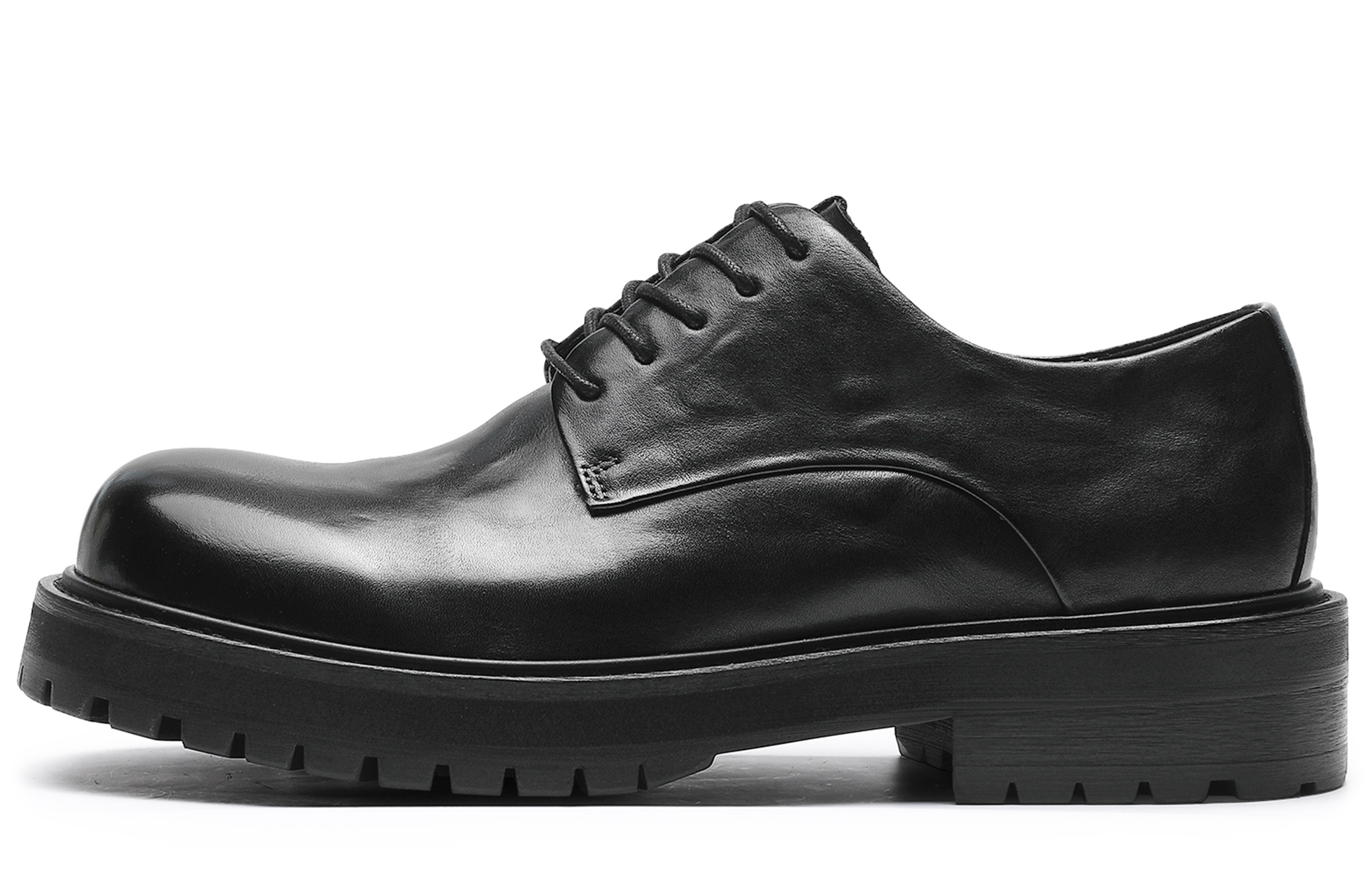 Desai first-layer cowhide, cleanfit wear for urban men, round toe derby, thick sole for heightening, British casual formal leather shoes, men's black