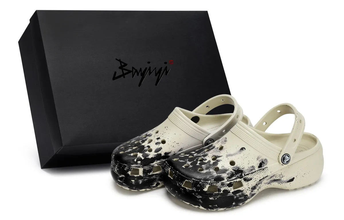 Crocs Classic Platform Clog 811 Manufacturing, On Site Penetration, Special Shoe Box Clogs Women's Bone White Black