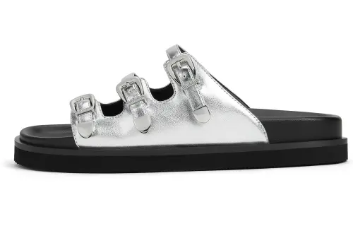 CHARLES&KEITH EVA Slide Slippers 3cm Women's Black Box Black/Silver/Chalk White