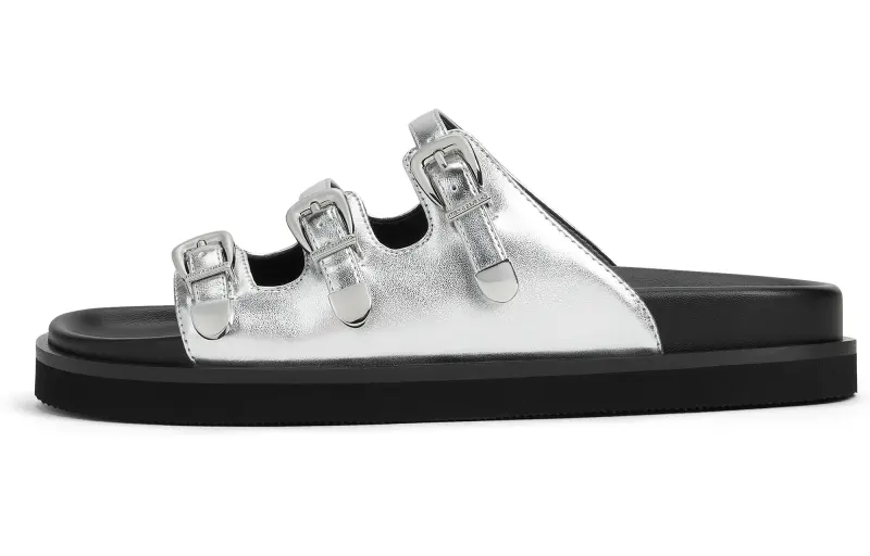 CHARLES&KEITH EVA Slide Slippers 3cm Women's Black Box Black/Silver/Chalk White