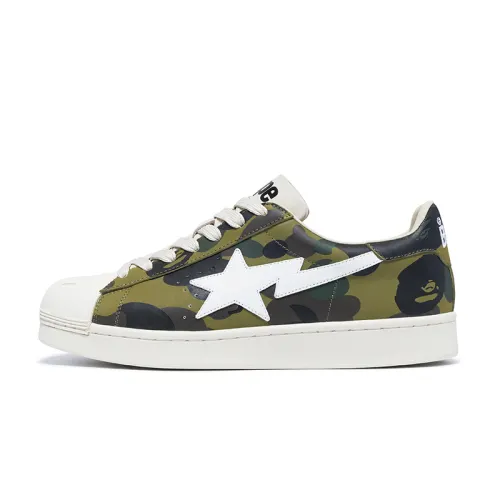 A BATHING APE Skull Camouflage Cow Leather Low top Skateboard Shoes Women's