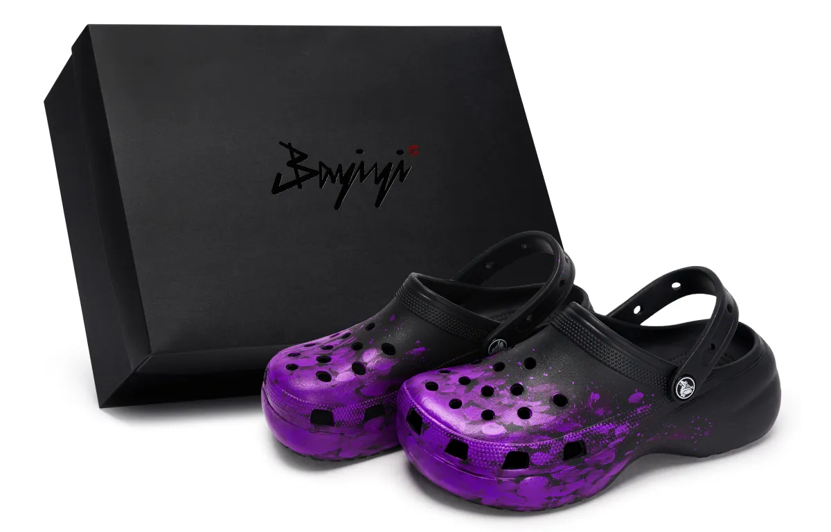 Crocs 811 Manufacturing, Phantom Live, Special Shoe Box Clogs Unisex Black Purple