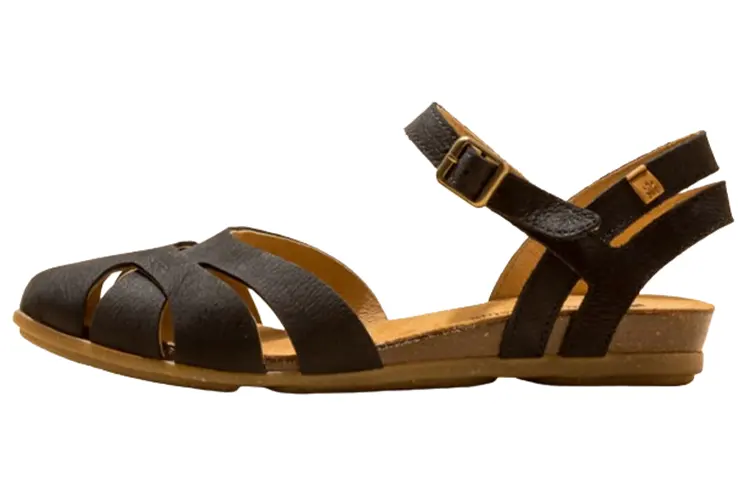 El Naturalista Leather, Cow Leather One Strap Sandals Women's Black