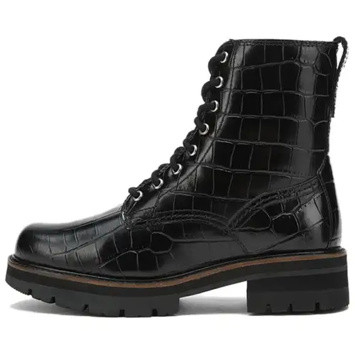 Clarks Cow Leather Short Combat Boots 3cm Women's Black