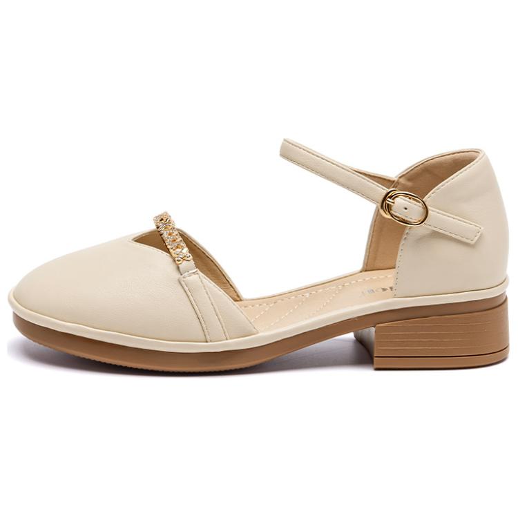 AGSDON Artificial Leather One Strap Sandals 4.5cm Women's Beige
