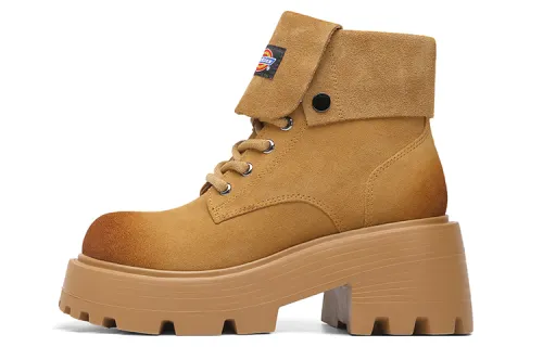 Dickies British Fashion Versatile Cow Split Leather Short Combat Boots Women's Earth Yellow
