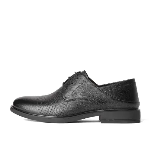 BELLE sheepskin perforated and breathable casual business formal leather shoes men's black