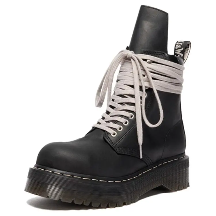 RICK OWENS X Dr.Martens 1490 Steel Toe Quad Short Combat Boots Unisex Black