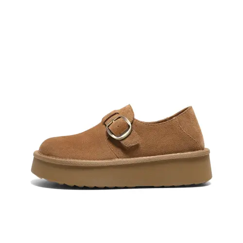 BELLE cow split leather snow top coffee all-inclusive Birkenstock simple fashion plus velvet warm wool snow casual shoes 3.5cm women's style