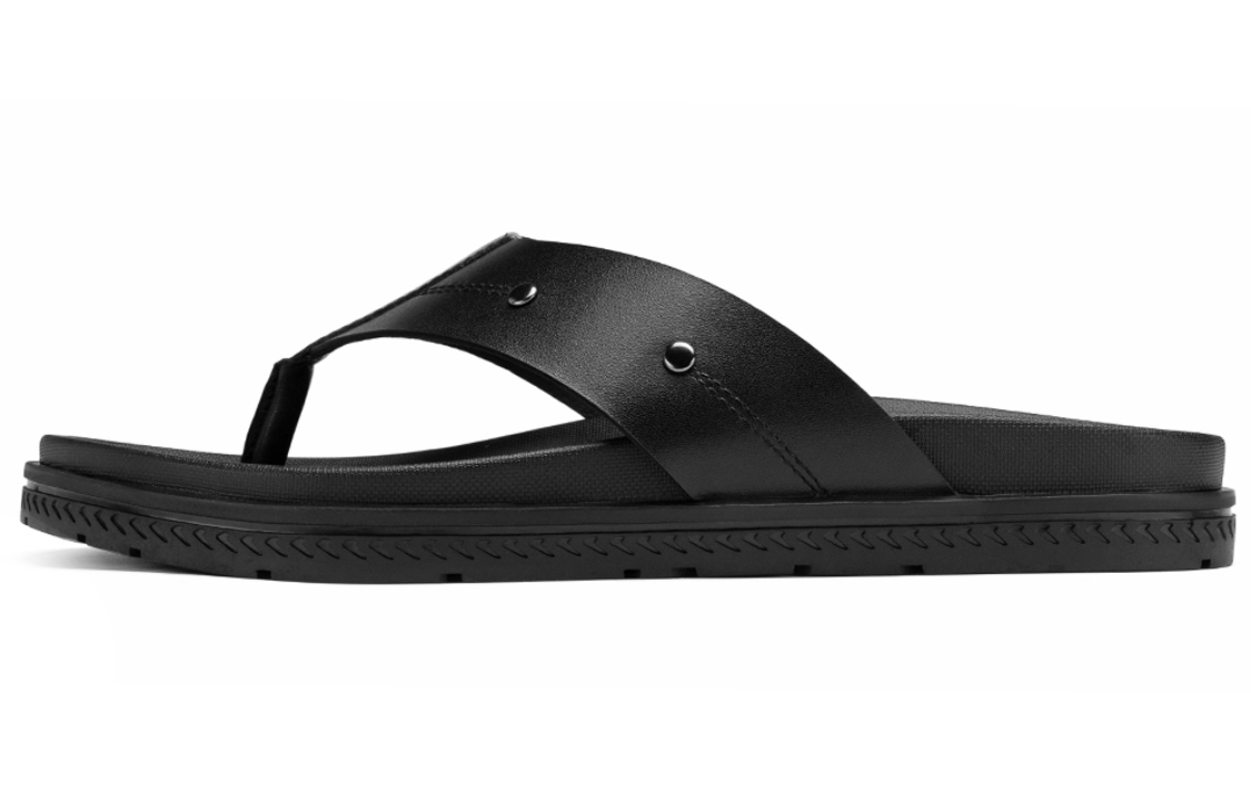 ROBERTA DI CAMERINO first-layer cowhide versatile herringbone fashion sandals men's black