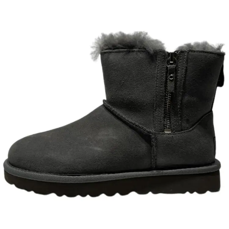 UGG Fleece Lined Comfortable Flat Zippers Short Snow Boots Women's Charcoal Gray
