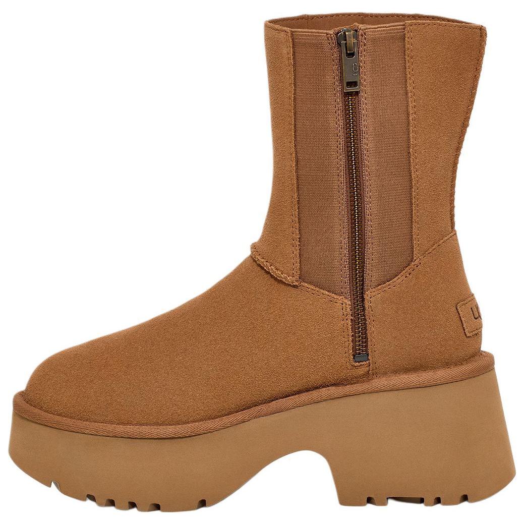 UGG Cow split leather plus velvet zipper round toe short snow boots women's maroon