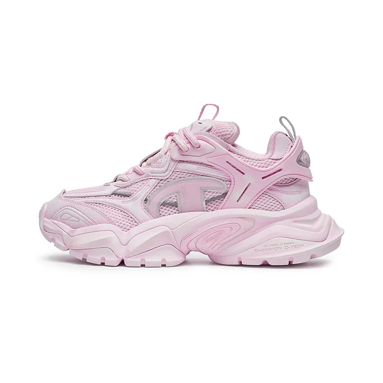 Champion Tooth Shark Shoes Power Armor Low top Chunky Sneakers Women's Pink Diamond/Silver White