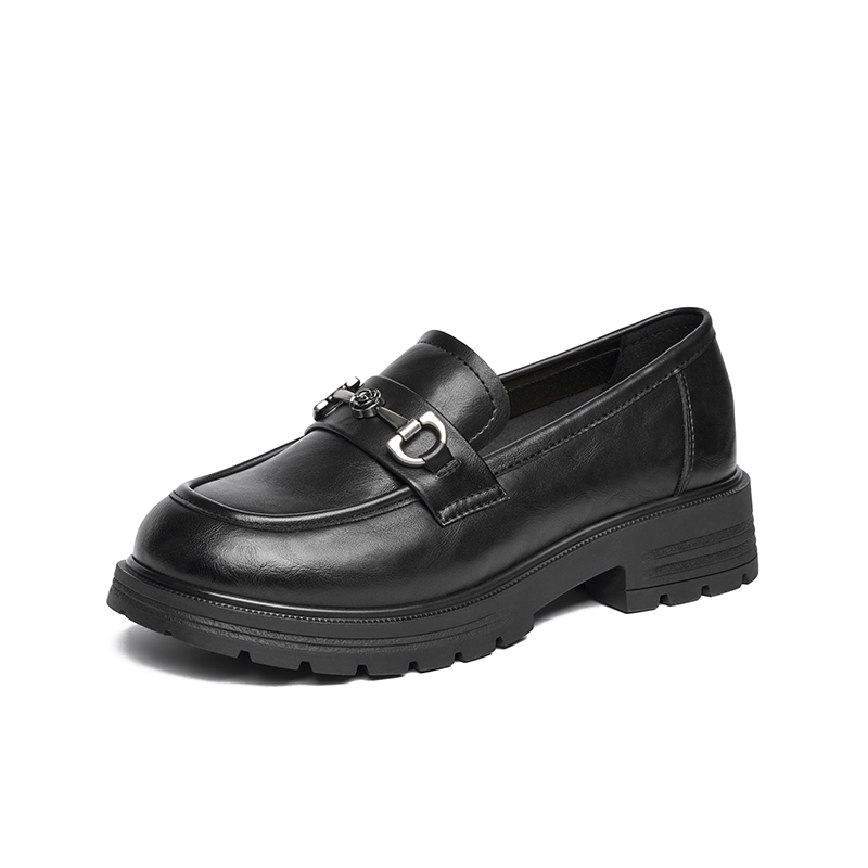 JOSINY fashionable thick-soled retro-style soft-soled small leather shoes, one-legged thick-heeled shoes, simple, casual and versatile, increased height, non-slip and wear-resistant, 4cm women's loafers