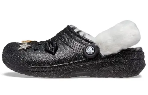 Crocs Disco Classic Lined Disco Glitter Clogs 'Black White'