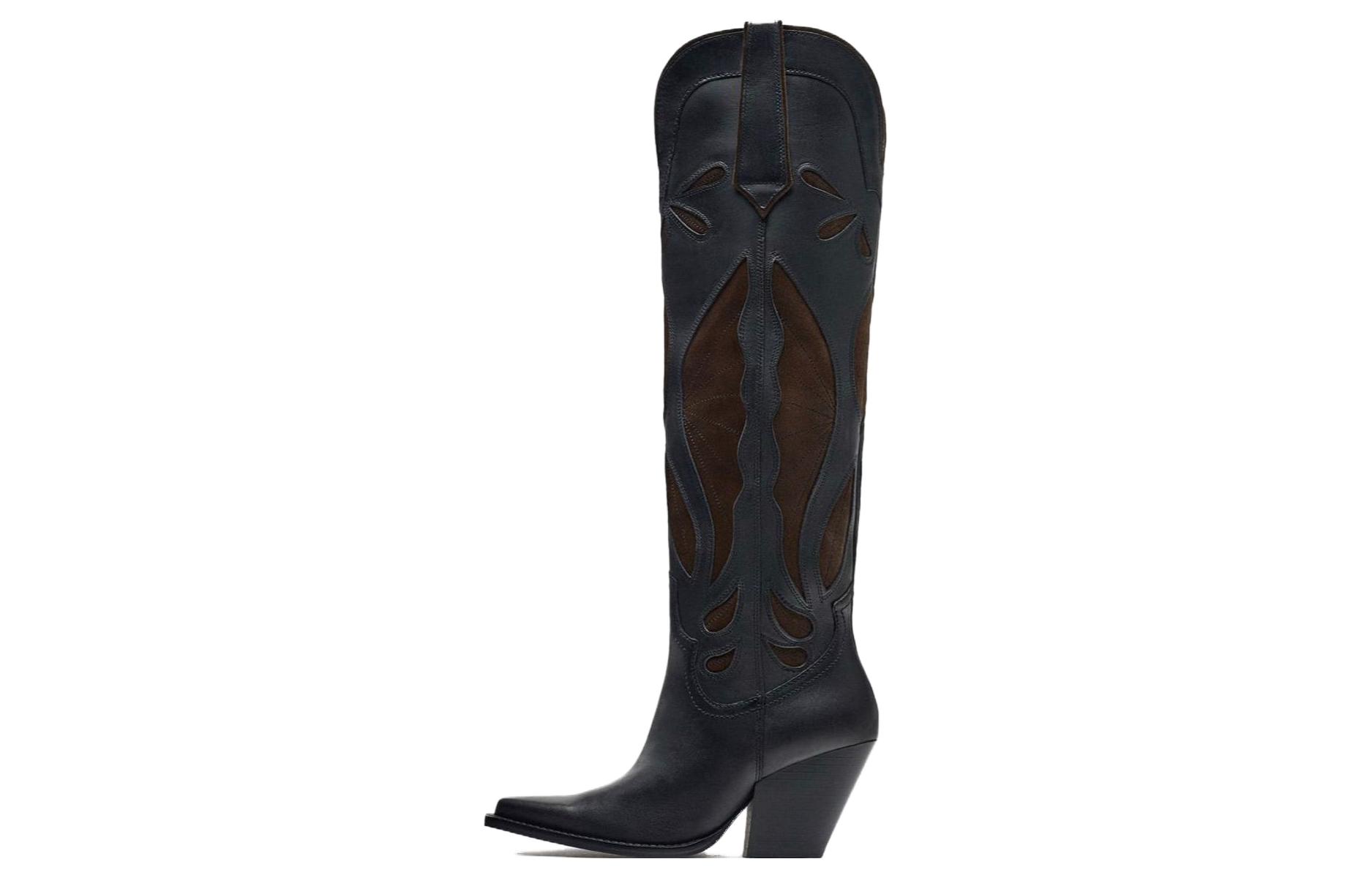 ZARA Leather Knee high Boots 7cm Women's Black