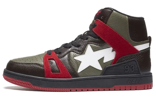 A BATHING APE STA 93 High top Stylish Skateboarding Shoes Men's Green Brown