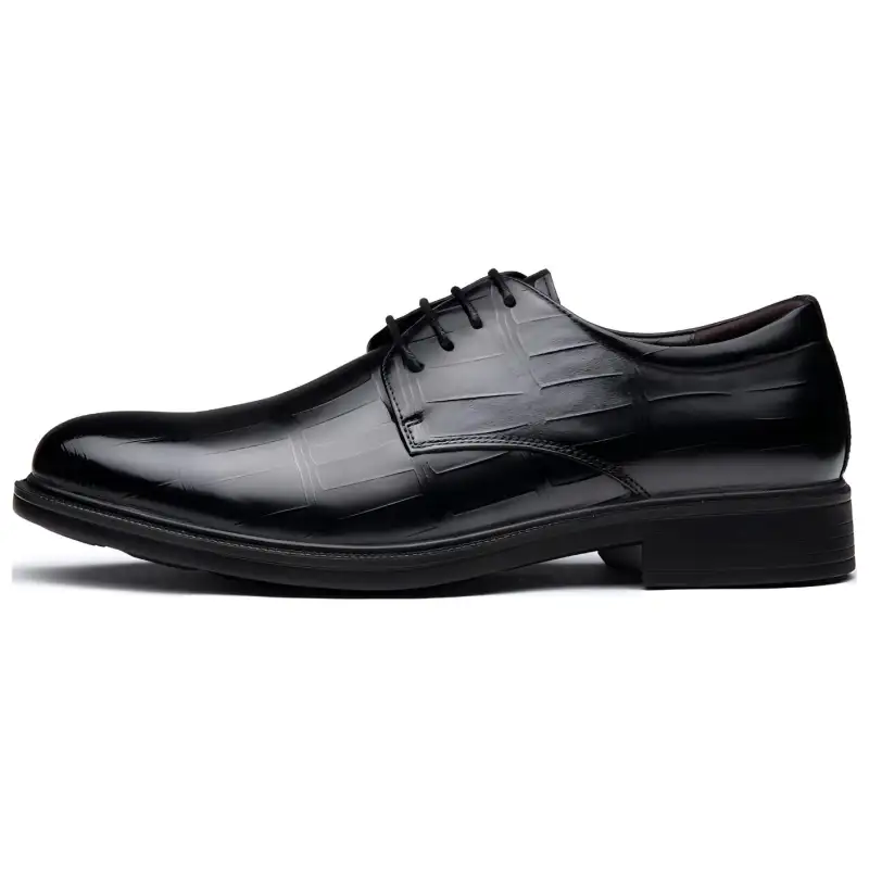 AOKANG cow leather embossed British style business daily breathable formal leather shoes men's black