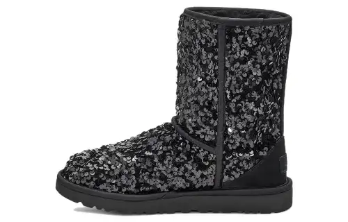 UGG CLASSIC SHORT sequined leather warm velvet classic short mid-calf snow boots women's black