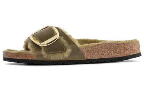 Birkenstock Leather Slide Slippers Women's Olive Narrow