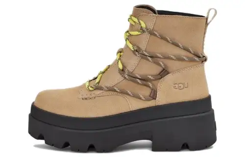 UGG Suede round toe lace-up short Martin boots 6.3cm women's brown