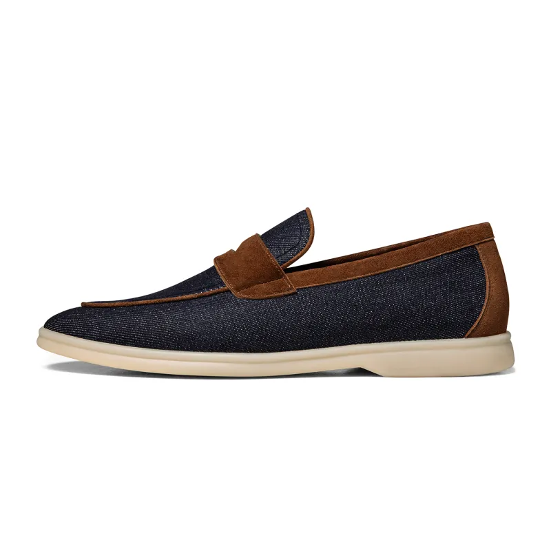 THOM WILLS Fashionable denim autumn comfortable universal dark blue loafers, simple and elegant design