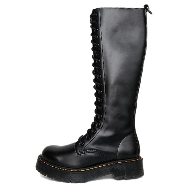 BEFFON Cow Split Leather Knee High Combat Boots Women's Gothic Black