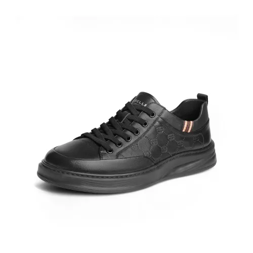 BELLE Top Grain Cow Leather Abrasion Resistant Cushioning Low top Skateboard Shoes Men's Black White