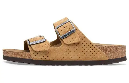Birkenstock Suede Slide Slippers Unisex Light Brown Narrow