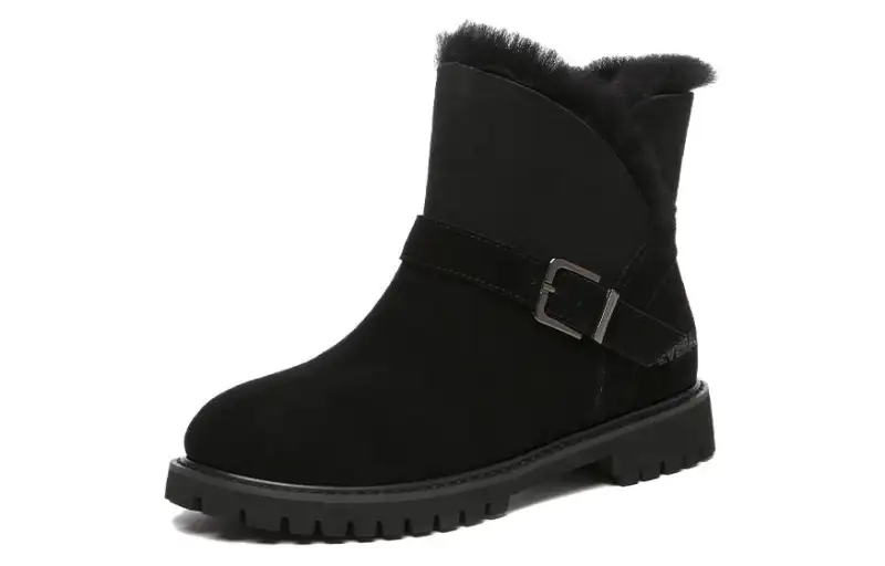 EVERAU Sheepskin Thermal Abrasion Resistant Slip Resistant Thermal Fleece Lined, Fashion Versatile Short Snow Boots