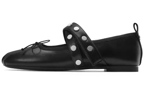 CHARLES&KEITH Small ck PU fabric synthetic leather round head rivet ballet flat heel Mary Jane shoes 1cm women