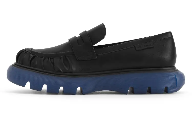 CHARLES&KEITH Small Ck Loafers 3.5cm Women's Black/BLACK TEXTURED Black Textured/Cognac Brandy