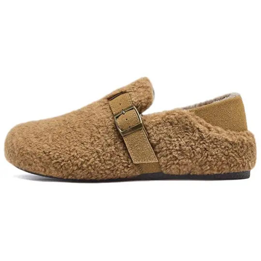 AGSDON Fabric Vintage Reversible Fleece Lined Thermal Birkenstock Style Lazy Slip on Shoes Casual Shoes 1.5cm Women's